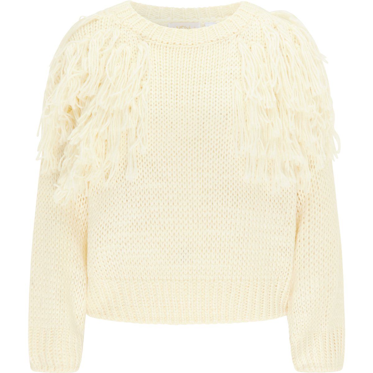 Grobstrickpullover mit auffälligem Fransen-Besatz