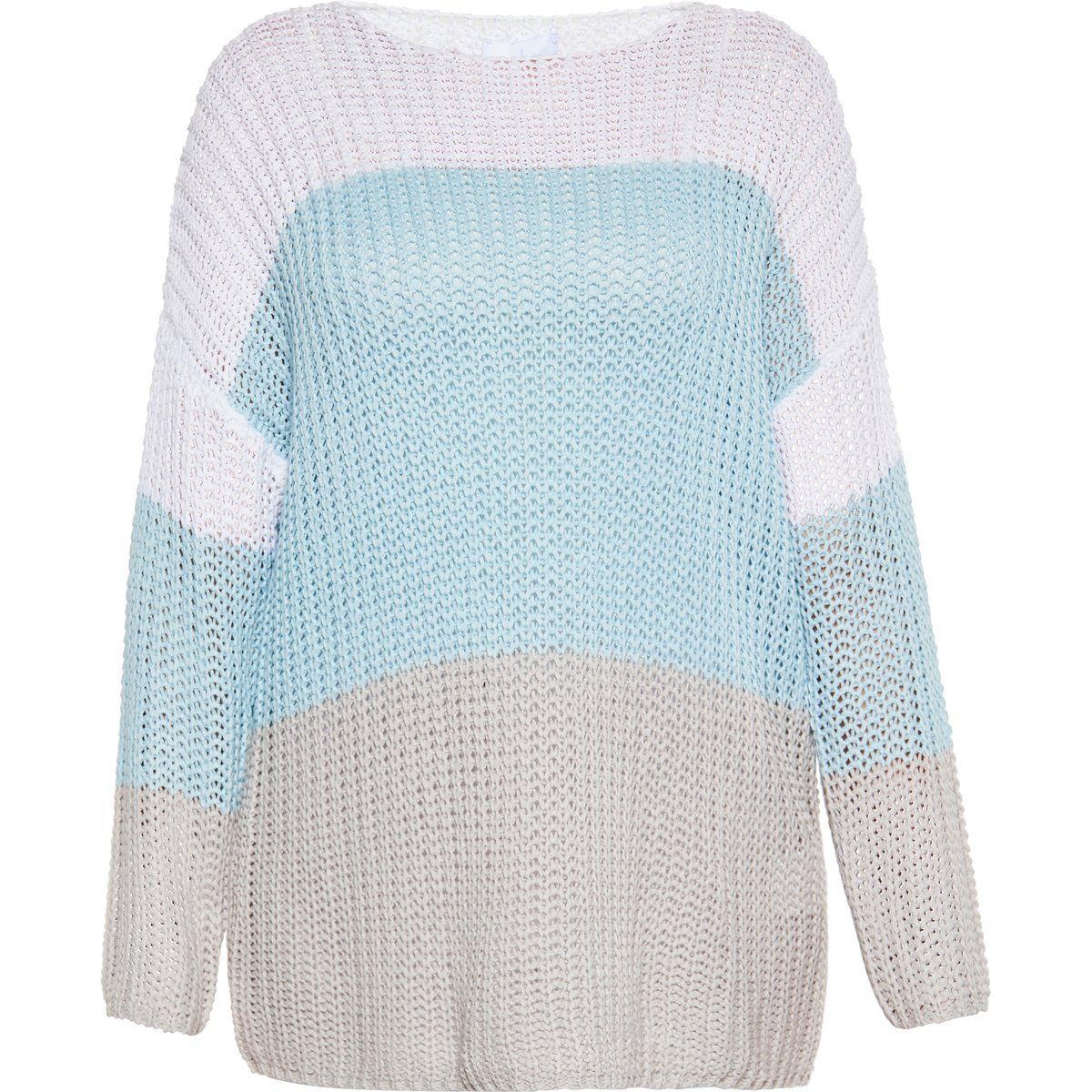 Lockerer Struktur-Strickpullover mit Farbblock