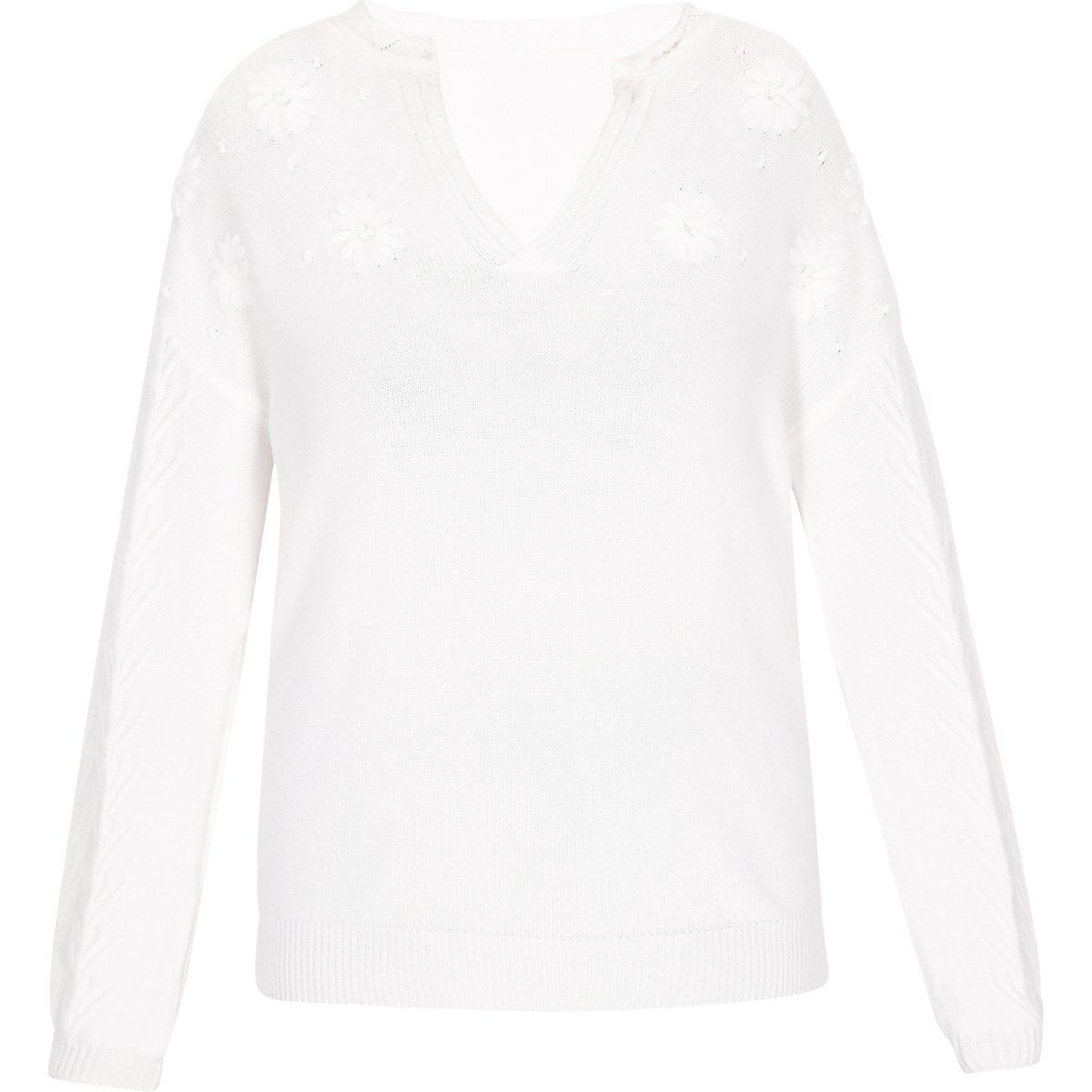 Bestickter Strickpullover mit Zopfmuster