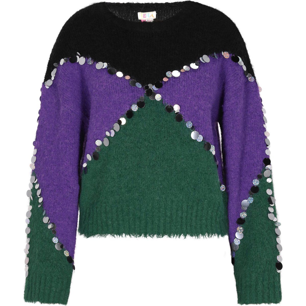 Strickpullover mit Pailletten und Farbmuster