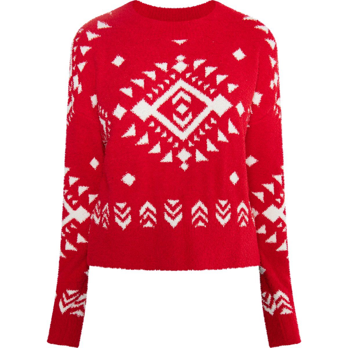 Flauschiger Pullover mit Ethno-Muster