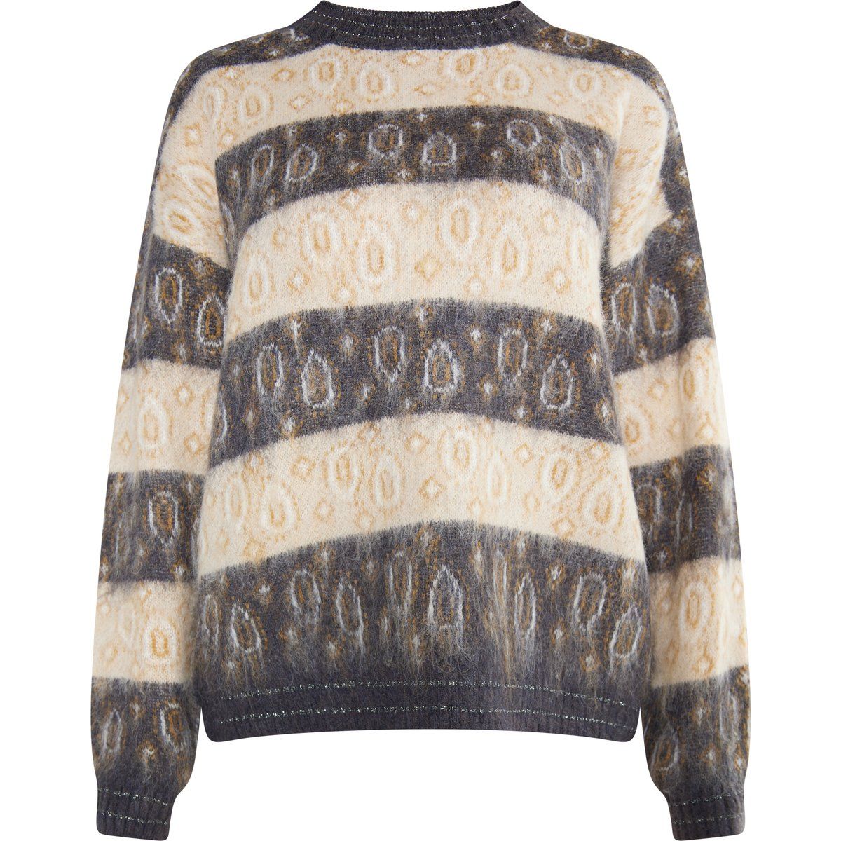 Gemusterter flauschiger Streifen-Strickpullover