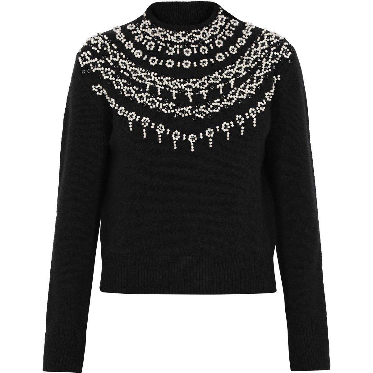 Eleganter perlenbestickter Strickpullover