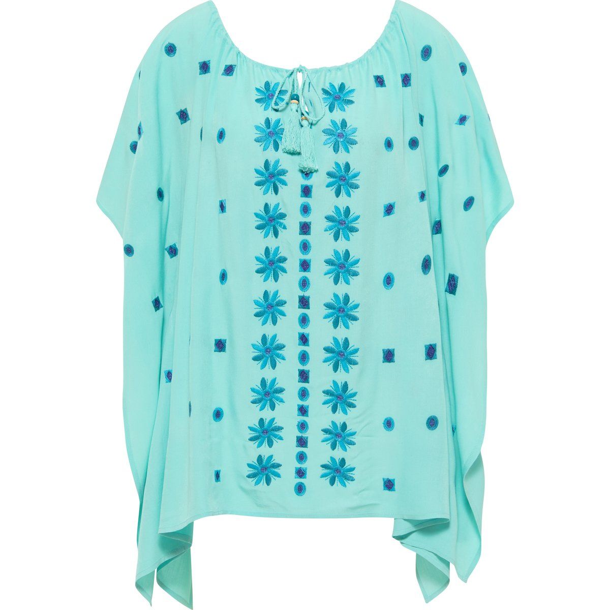 Besticktes Poncho-Top mit Quasten