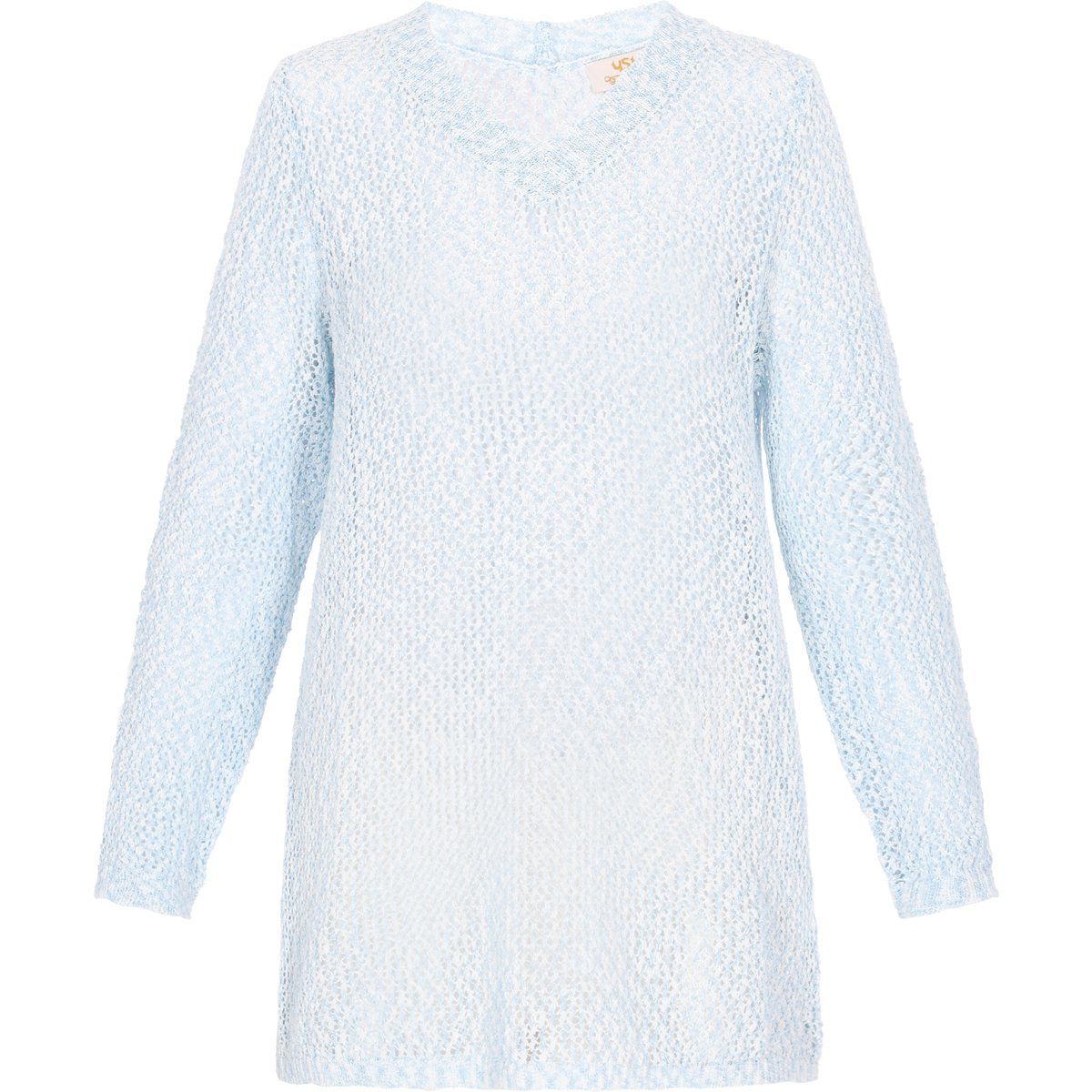 V-Ausschnitt Tunika-Pullover mit Lochmuster