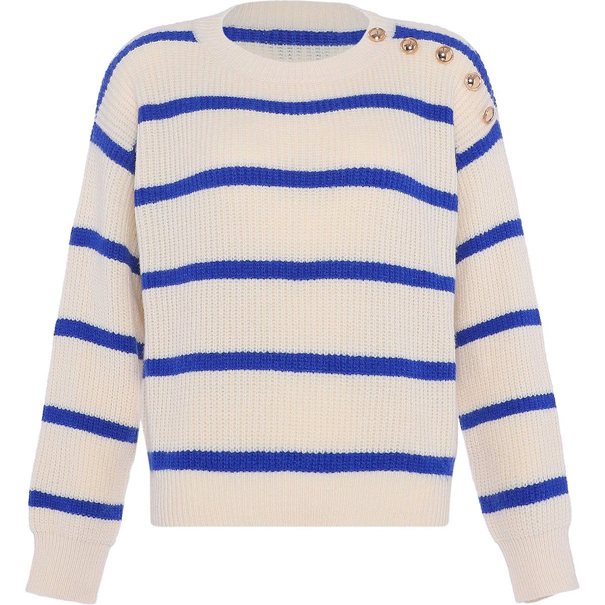 Gestreifter Strickpullover mit Schulterknöpfen
