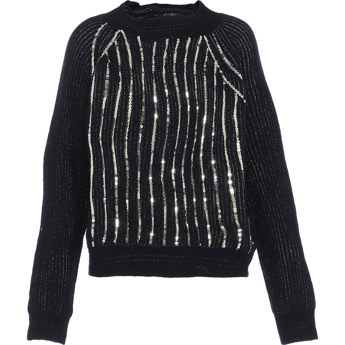 Funkelnder Rippstrickpullover mit vertikalen Pailletten