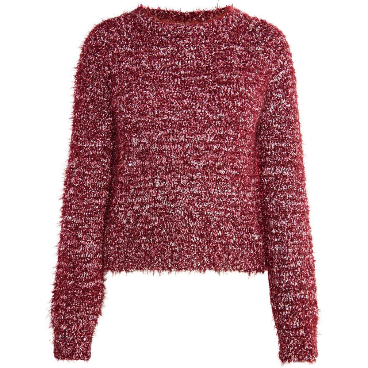 Flauschiger Schimmer-Strickpullover mit Rundhalsausschnitt