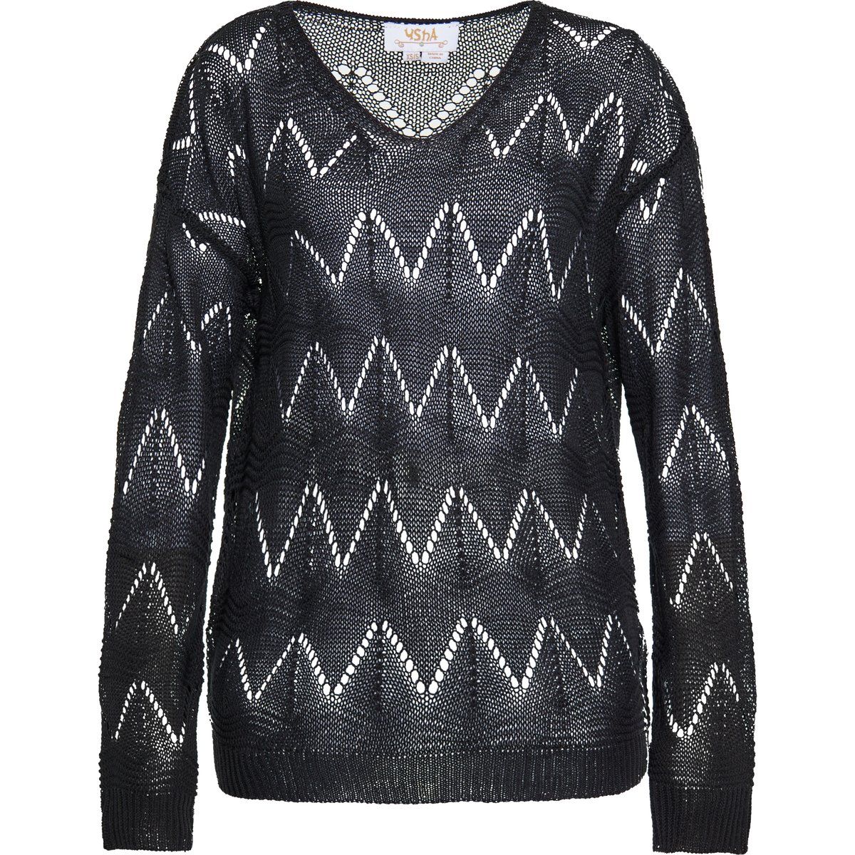 Strickpullover mit Zickzack-Lochmuster