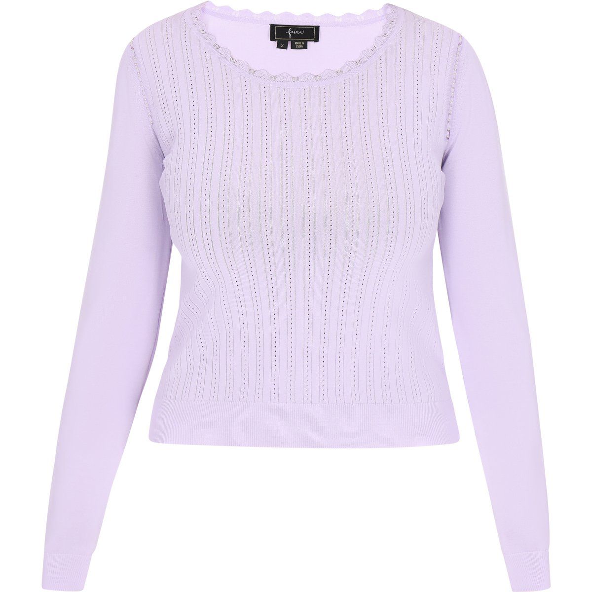 Gerippter Strickpullover mit Wellensaum
