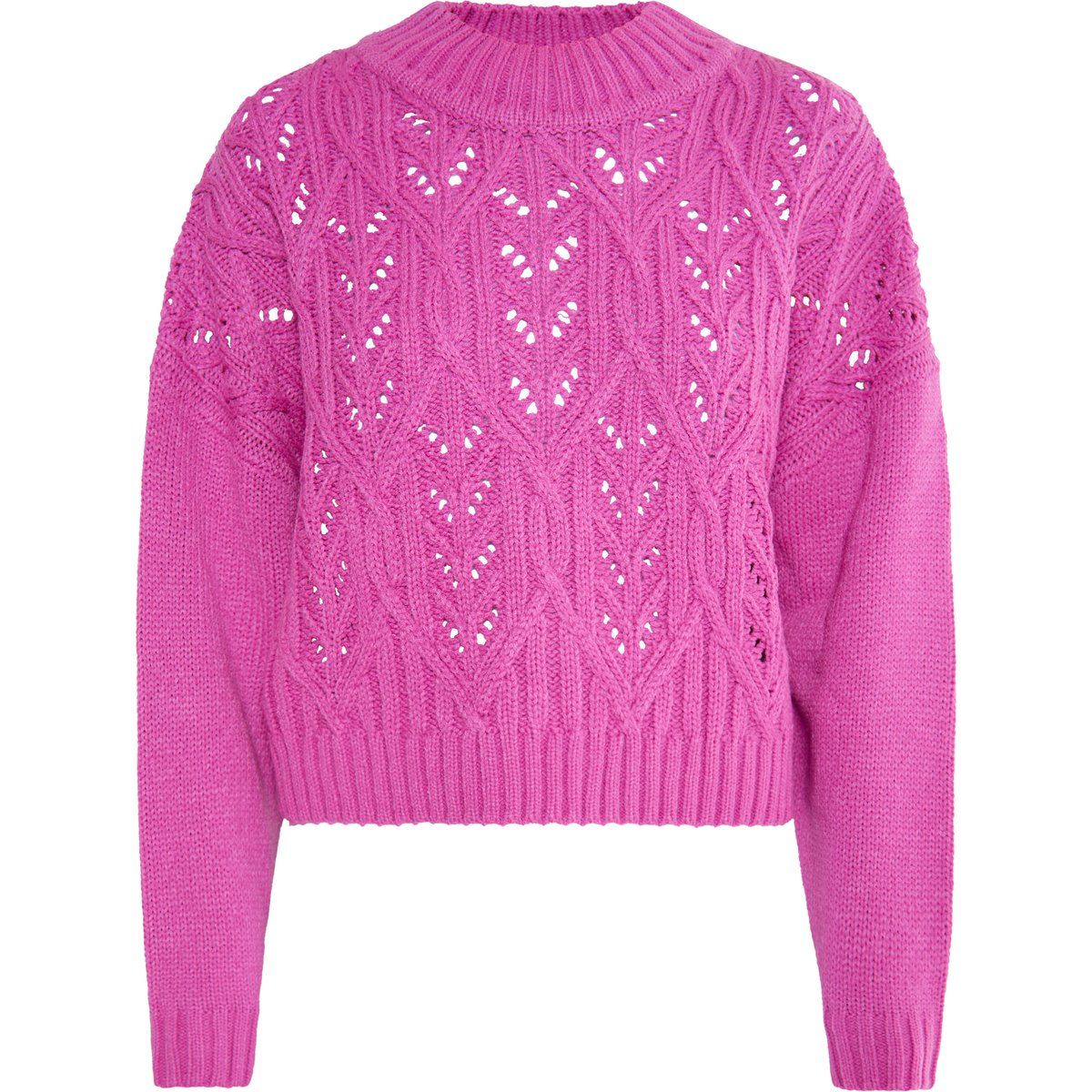 Dekorativer Lochstrick-Pullover mit Rundhalsausschnitt