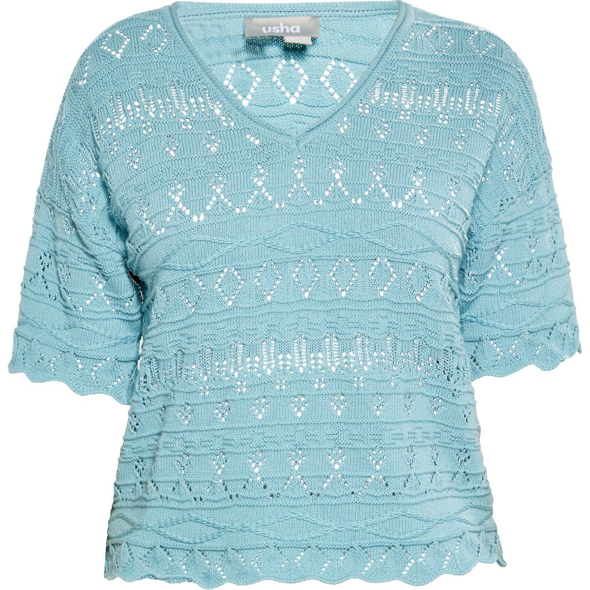 Kurzarm-Pointelle-Strickpullover