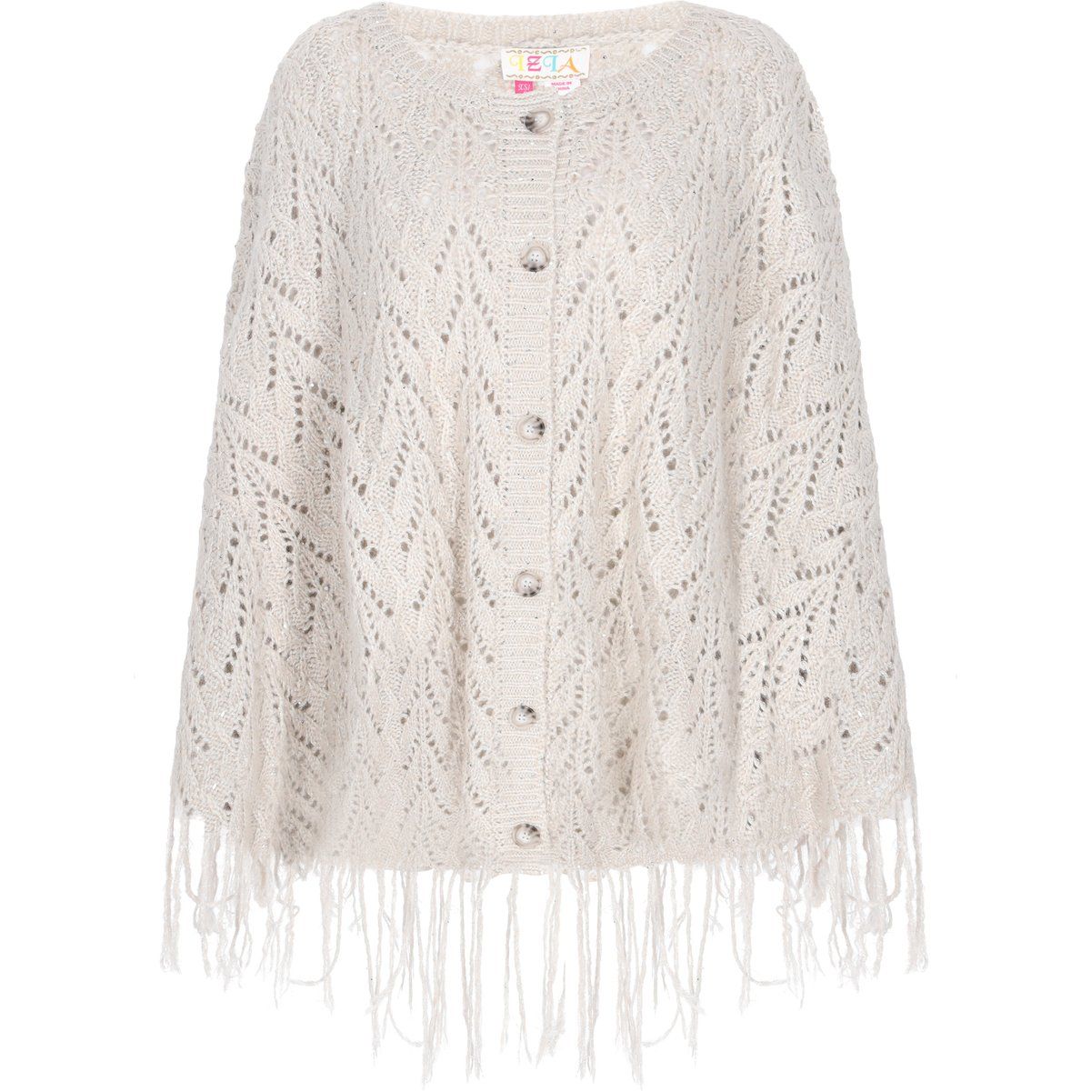 Geknöpfter Ajour-Strickponcho