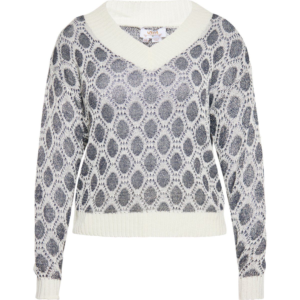 Gemusterter Feinstrickpullover mit V-Ausschnitt