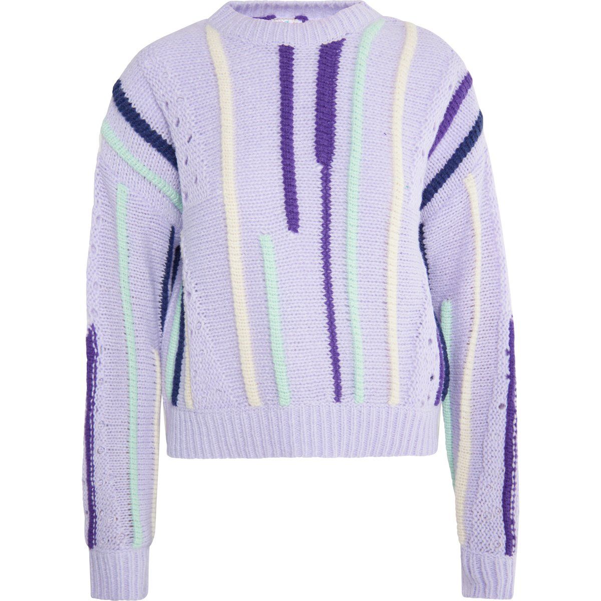 Grobstrickpullover mit bunten Streifen