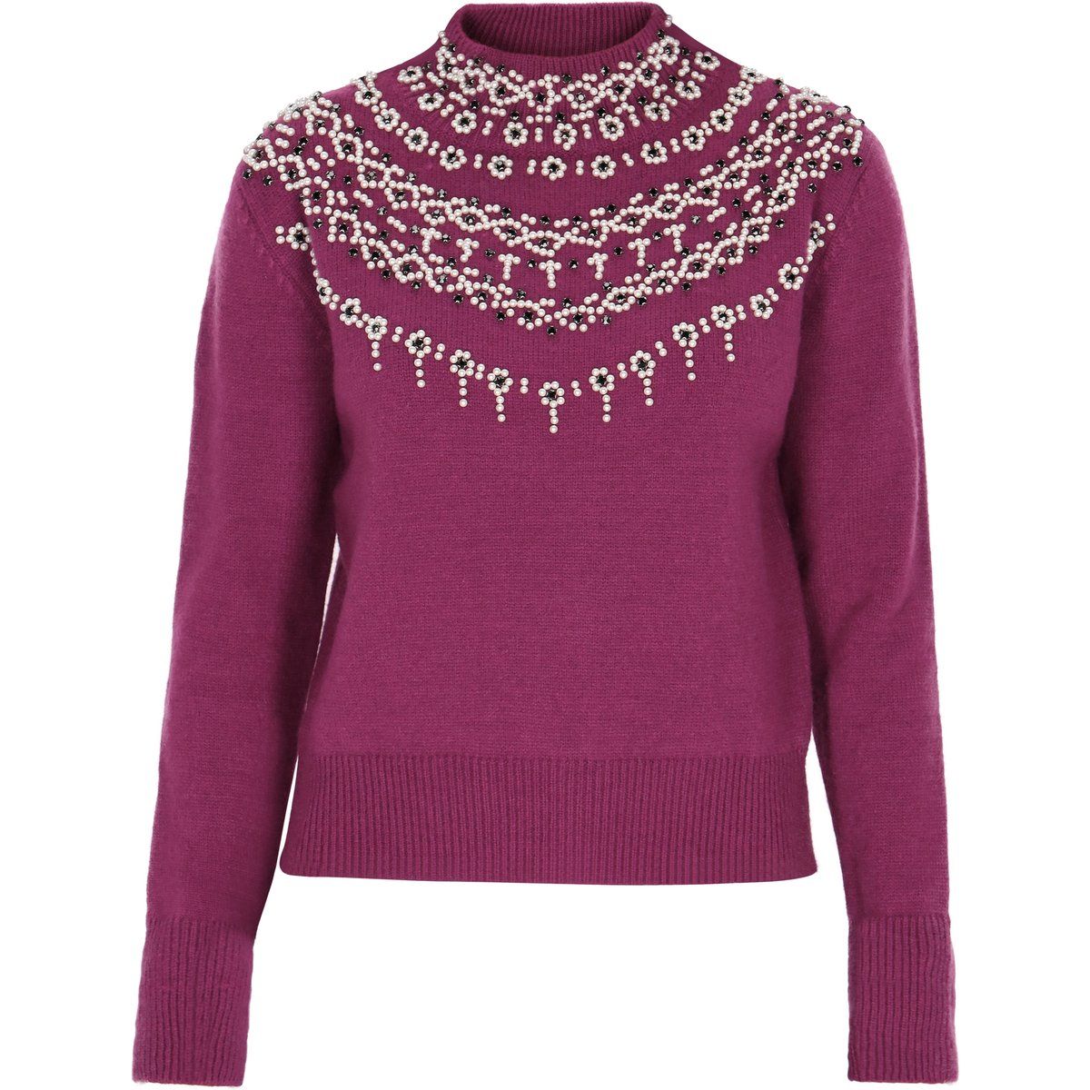 Perlenbestickter Pullover mit Collier-Detail