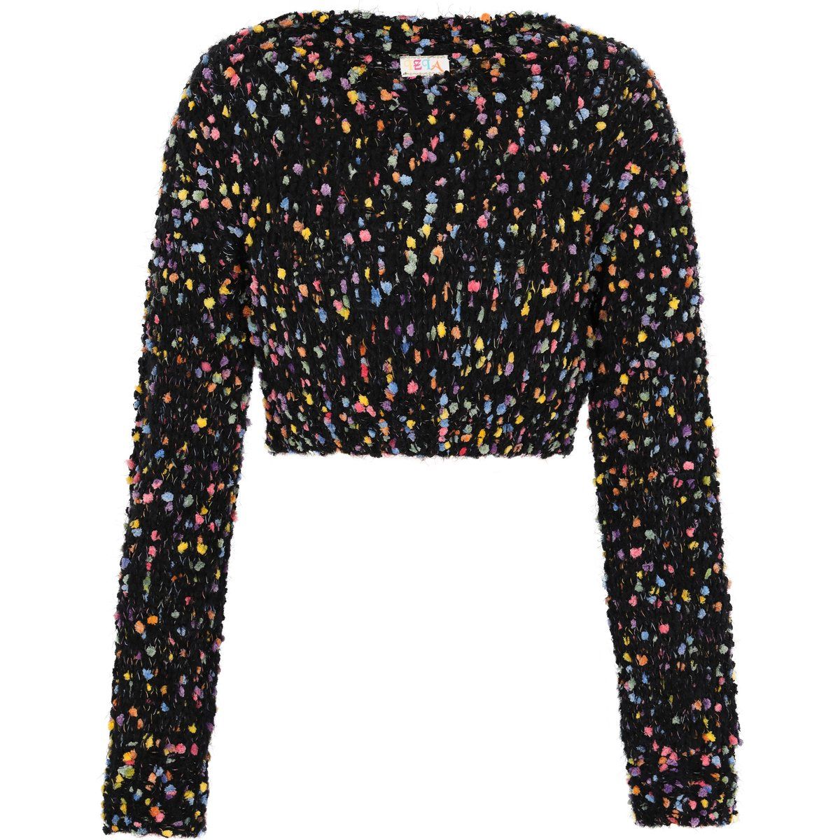 Bunt gesprenkelter Crop-Strickpullover