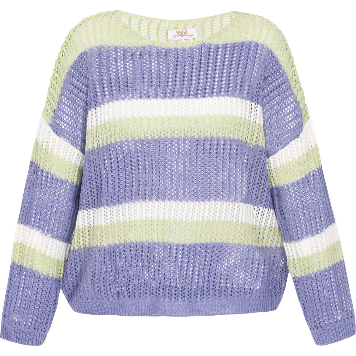 Gestreifter lockerer Netzstrick-Pullover