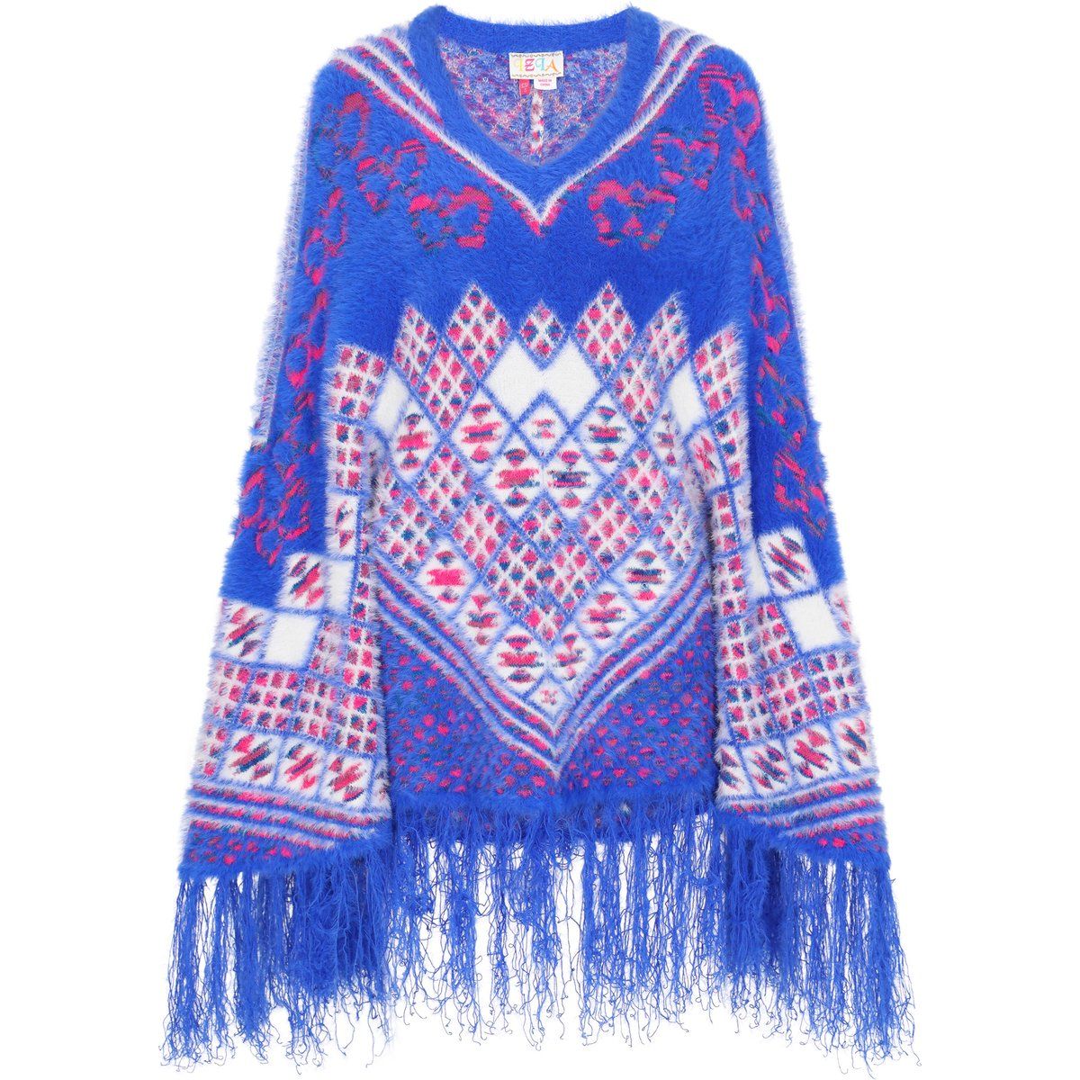 Flauschiger Poncho mit Ethno-Muster