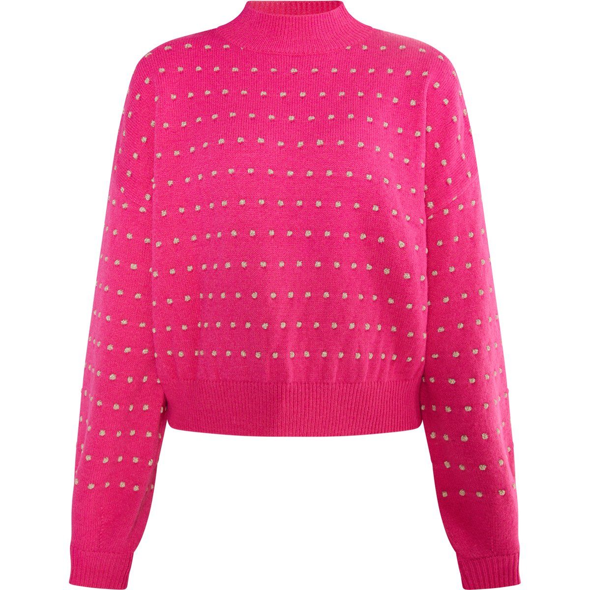 Kurzpullover mit Metallic-Punkten und Stehkragen