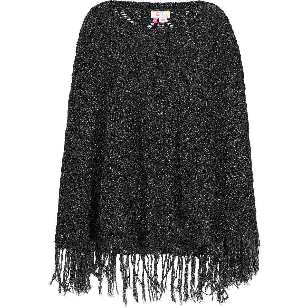 Glitzernder Strickponcho mit Fransen