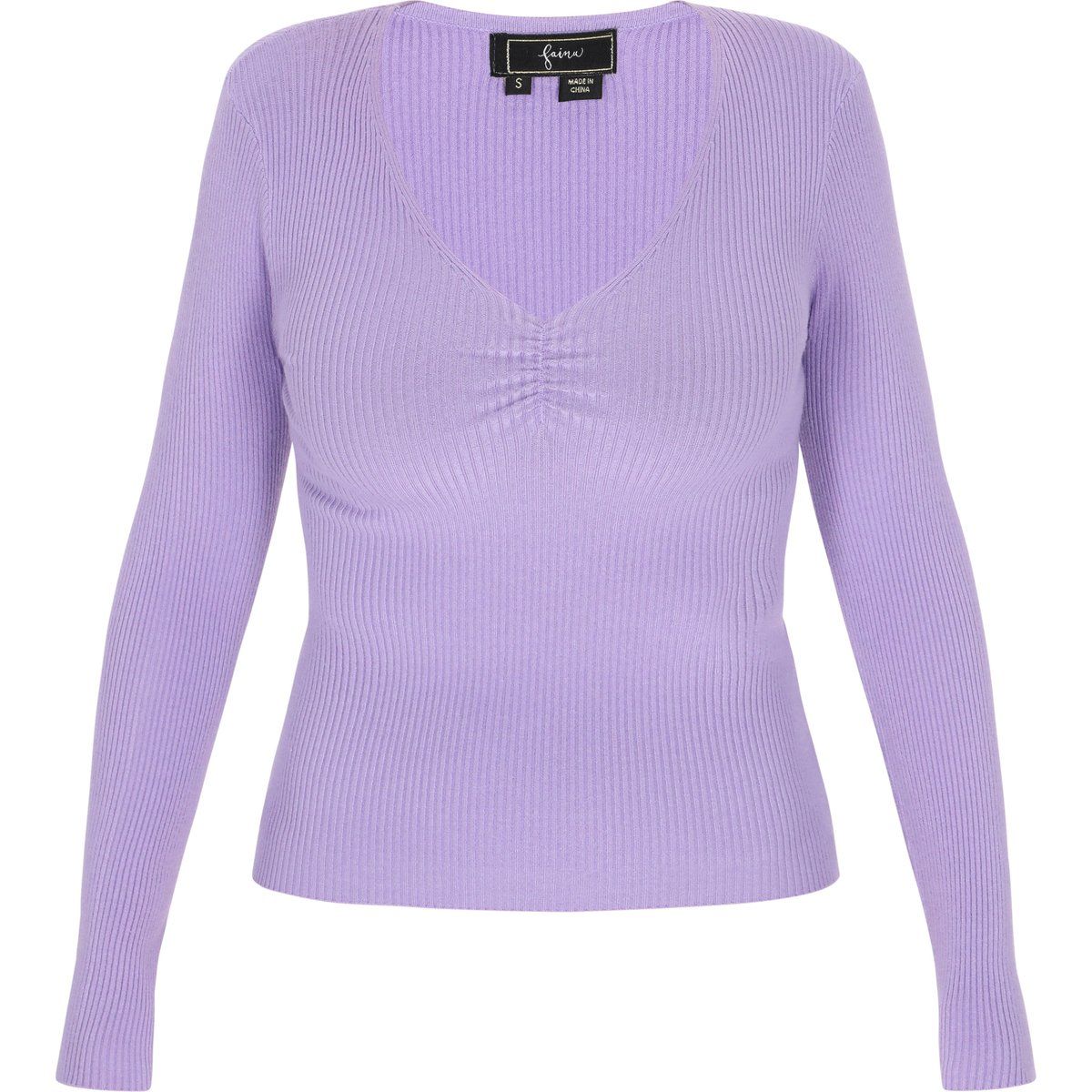 Rippstrick-Pullover mit Front-Raffung