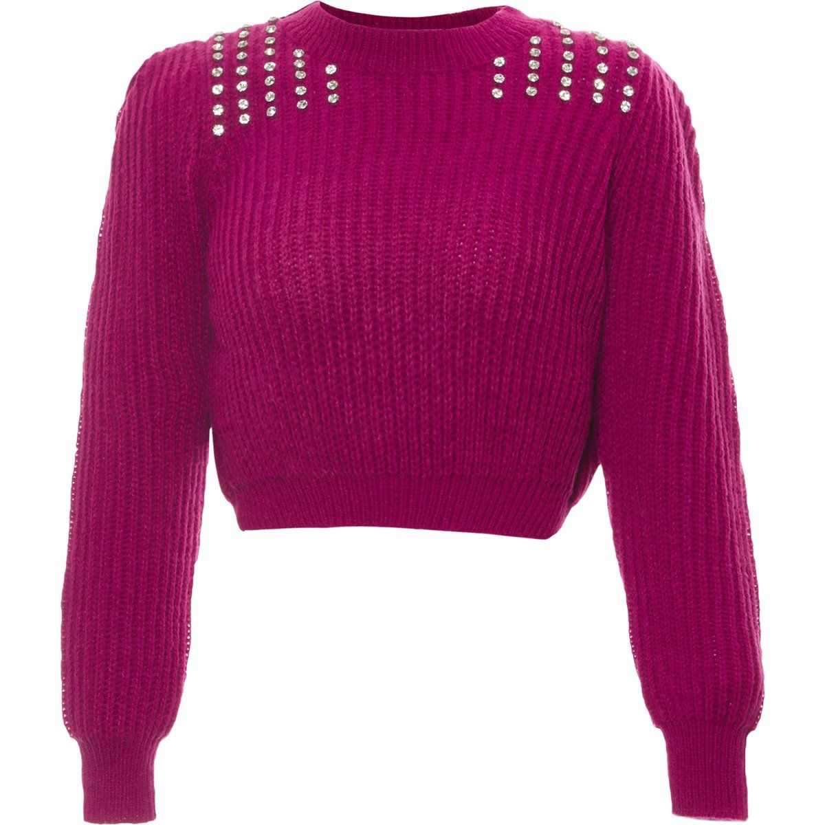 Verzierter Rippstrick-Crop-Pullover