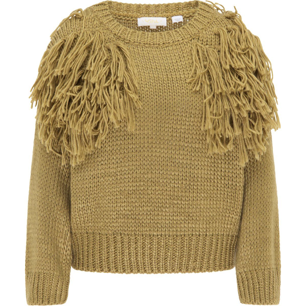 Grobstrickpullover mit Fransen-Besatz