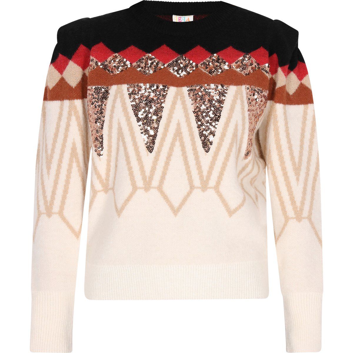 Geometrischer Jacquard-Strickpullover mit Pailletten