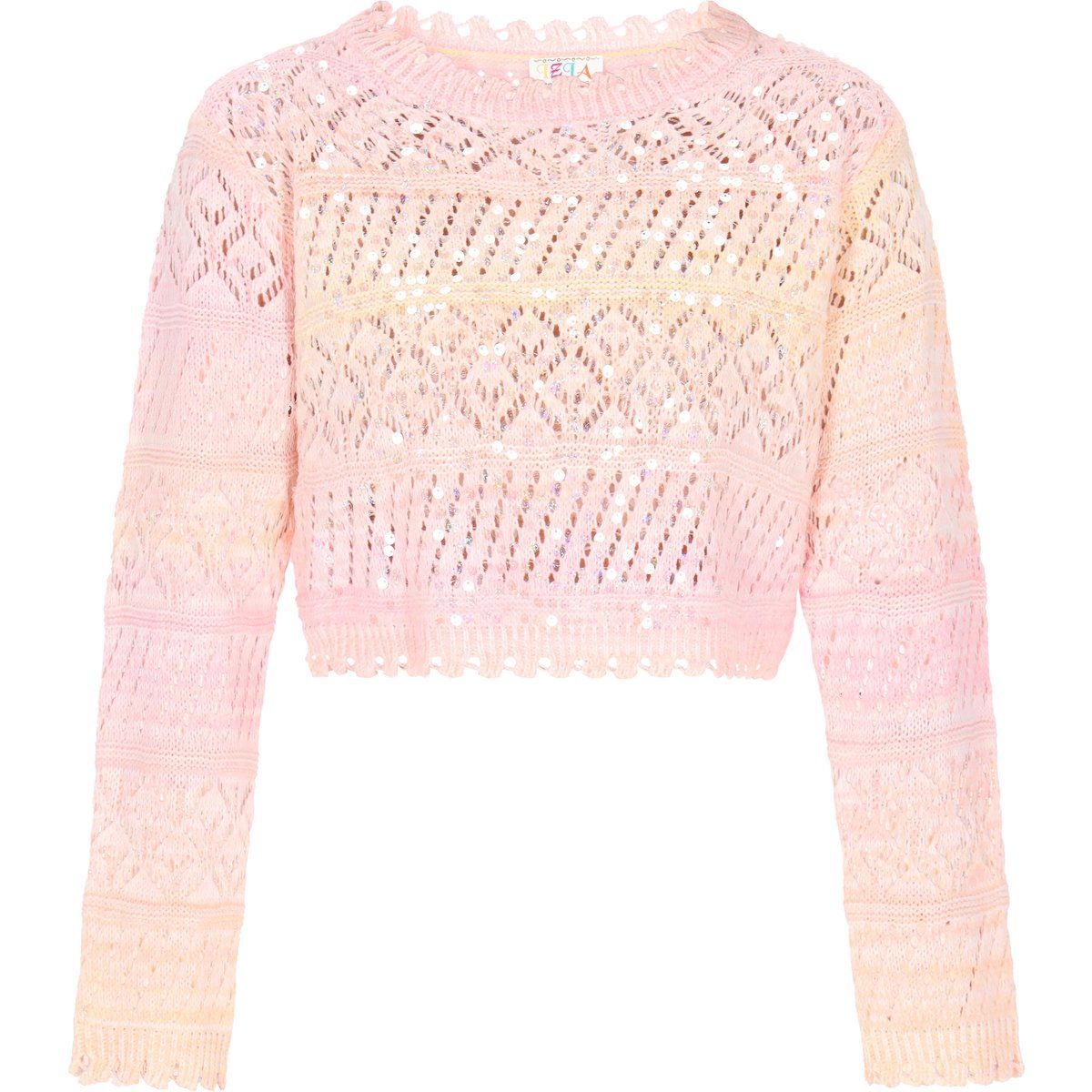 Kurzer Pullover mit Pailletten und Lochmuster