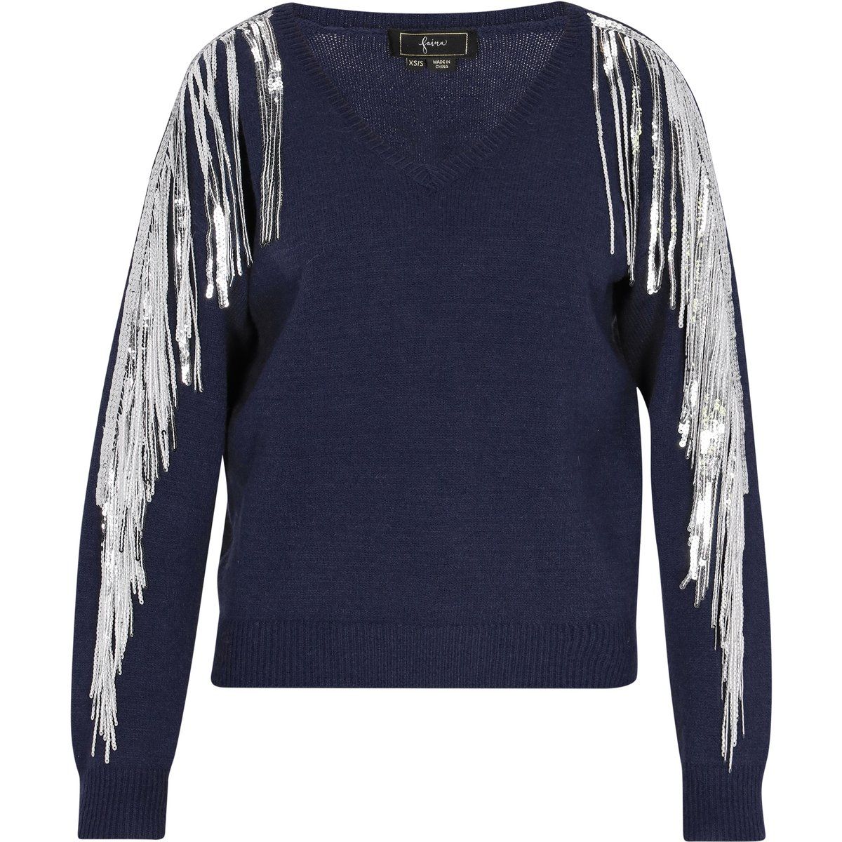 V-Ausschnitt-Pullover mit Paillettenfransen
