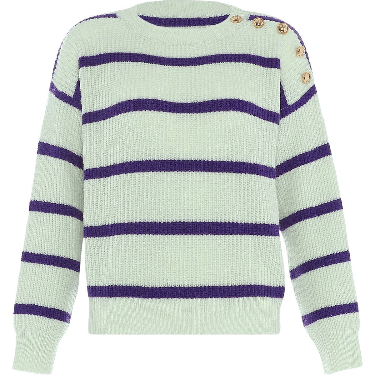 Gestreifter Strickpullover mit Schulterknöpfen