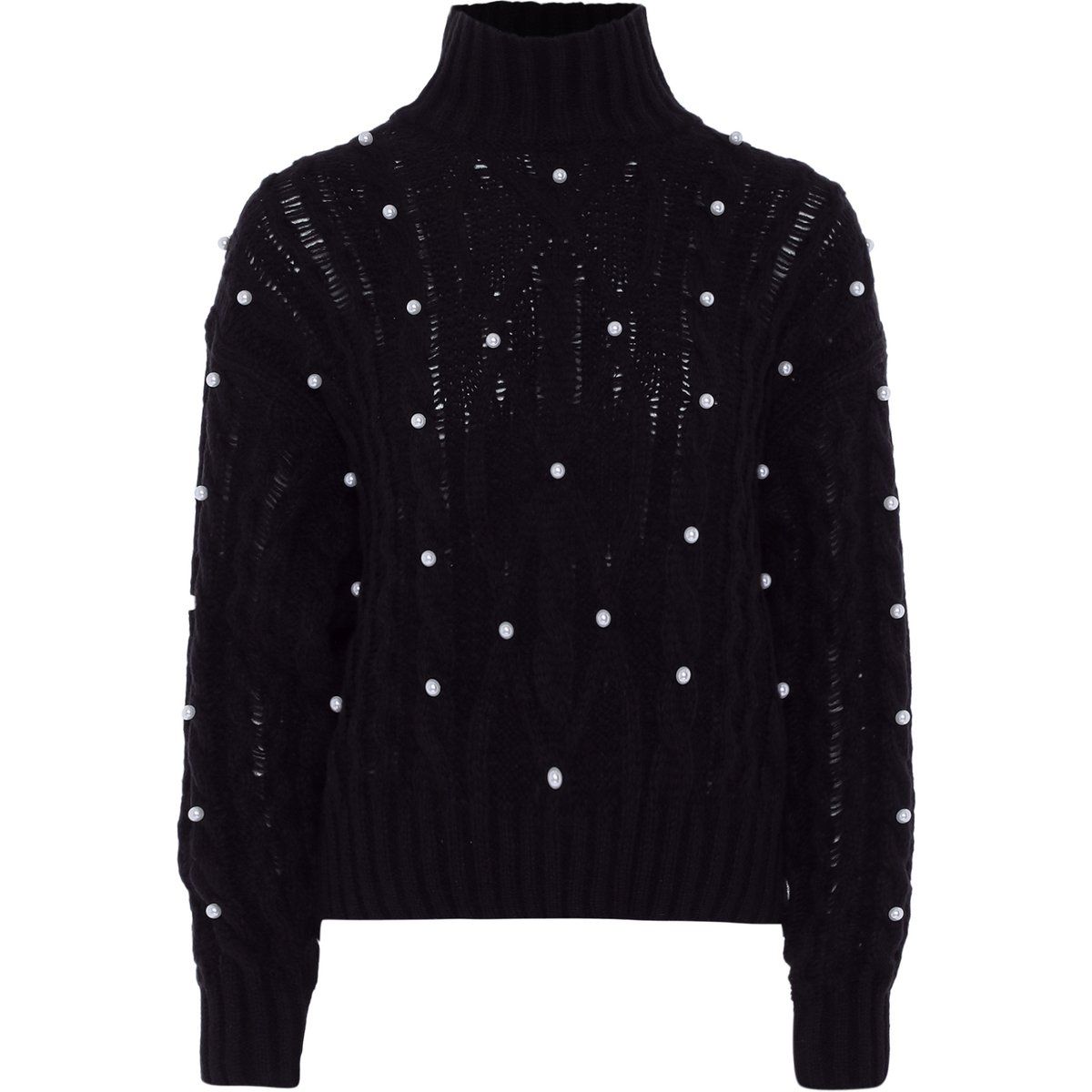 Zopfstrickpullover mit Perlenbesatz