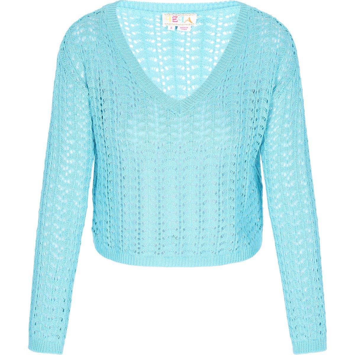 Kurzer Ajour-Strickpullover mit V-Ausschnitt