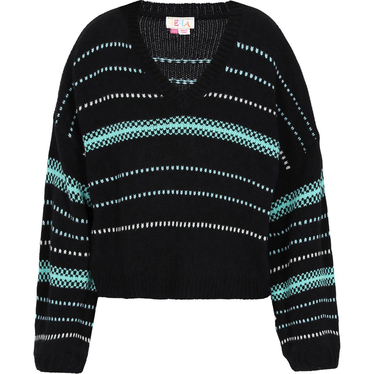 Lockerer V-Ausschnitt Pullover mit Ethno-Streifen