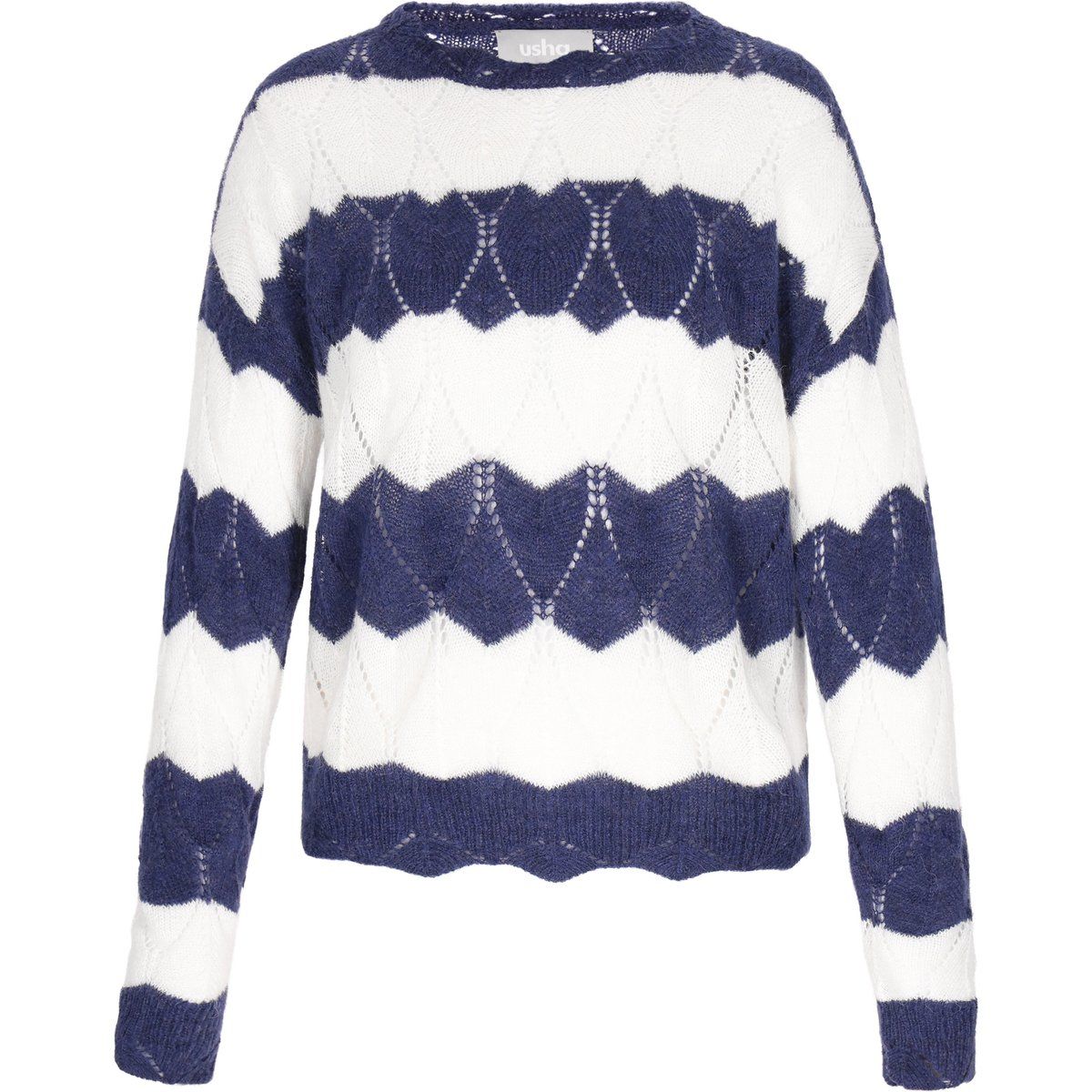 Gestreifter Strickpullover mit Ajourmuster