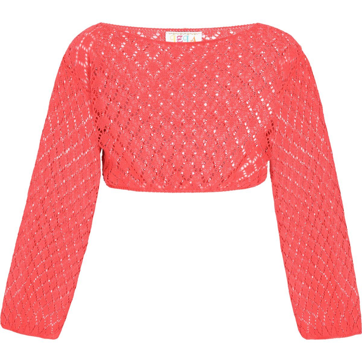 Kurzer Ajourstrick-Pullover im Boho-Stil