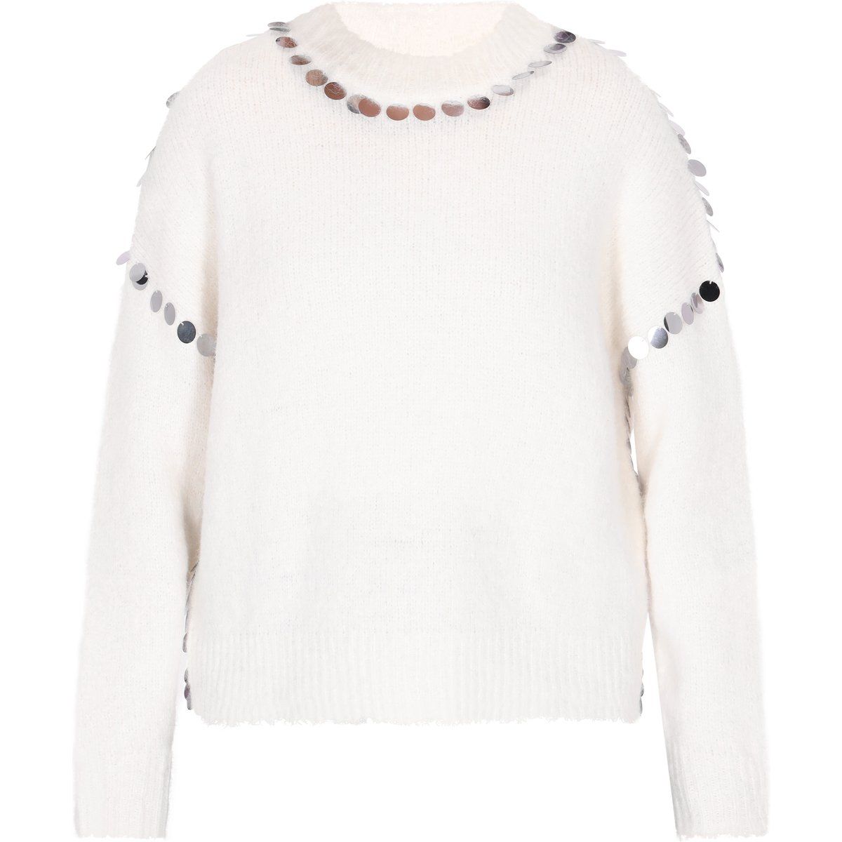 Strickpullover mit Pailletten-Besatz und Rundhalsausschnitt