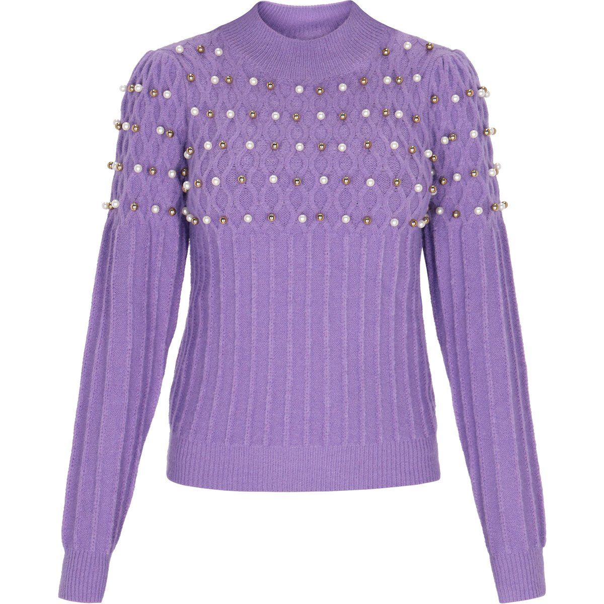 Strukturierter Strickpullover mit Perlenbesatz