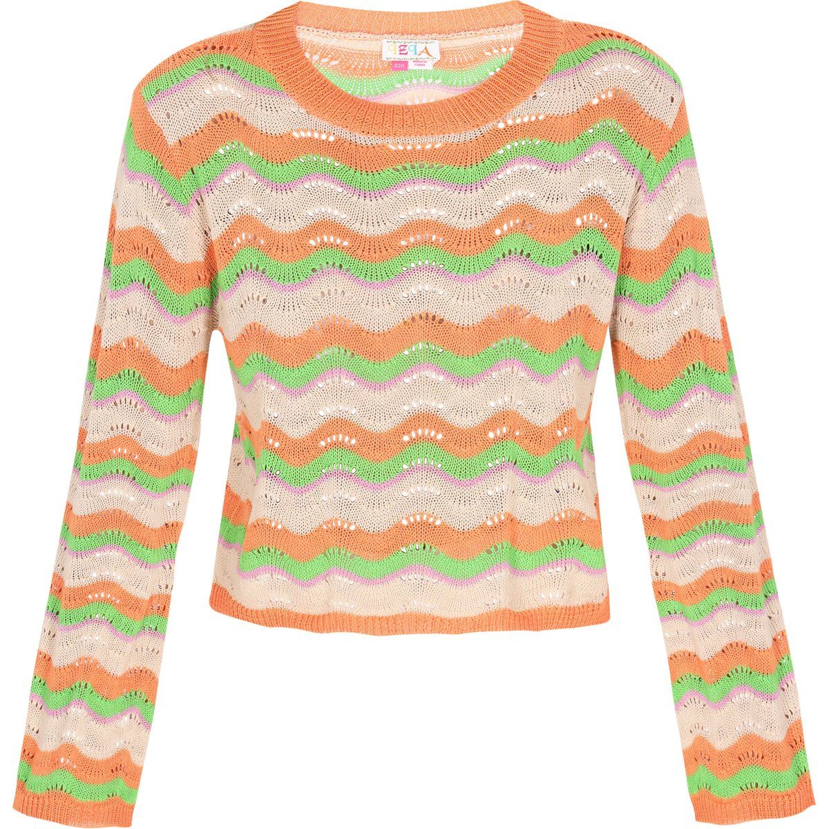 Boho-Strickpullover mit Wellen-Ajourmuster