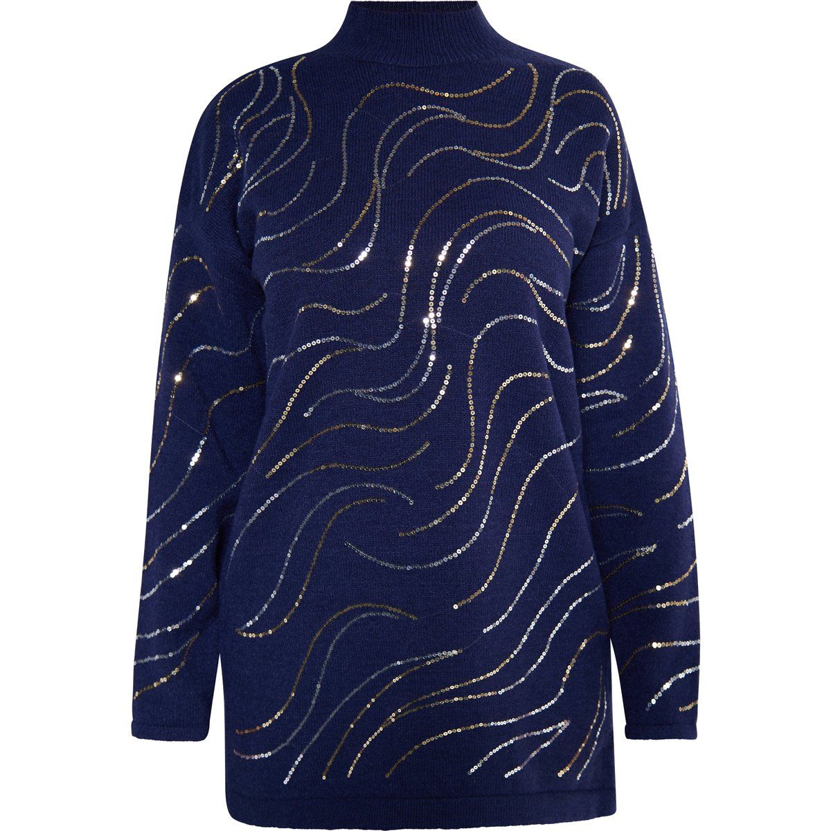 Oversize-Strickpullover mit Pailletten-Wellenmuster