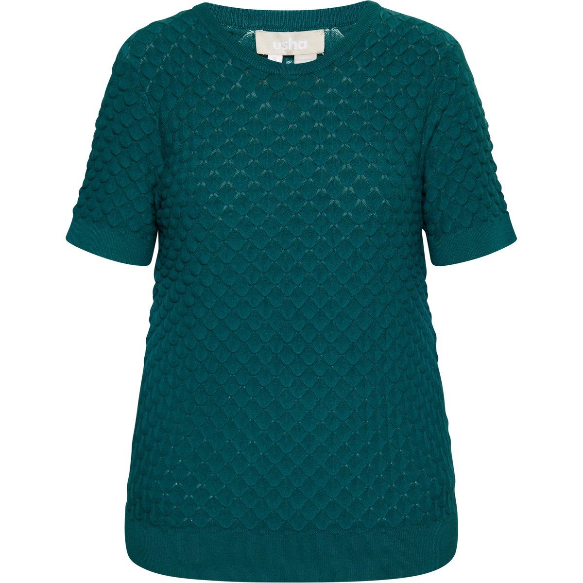 Strukturierter Kurzarm-Strickpullover mit Schuppenoptik