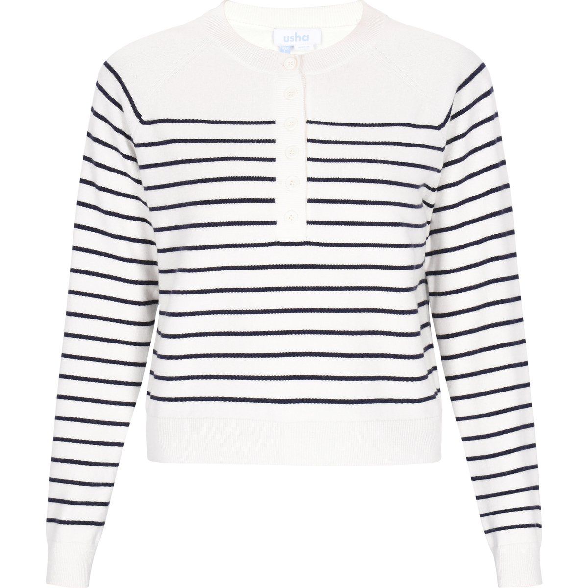 Klassischer gestreifter Henley-Strickpullover