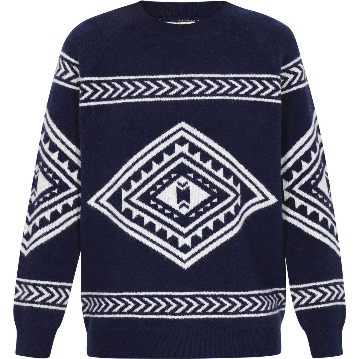 Strickpullover mit Aztekenmuster und Raglanärmeln