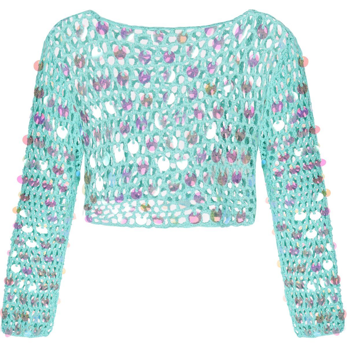 Gehäkelter Cropped-Pullover mit Pailletten