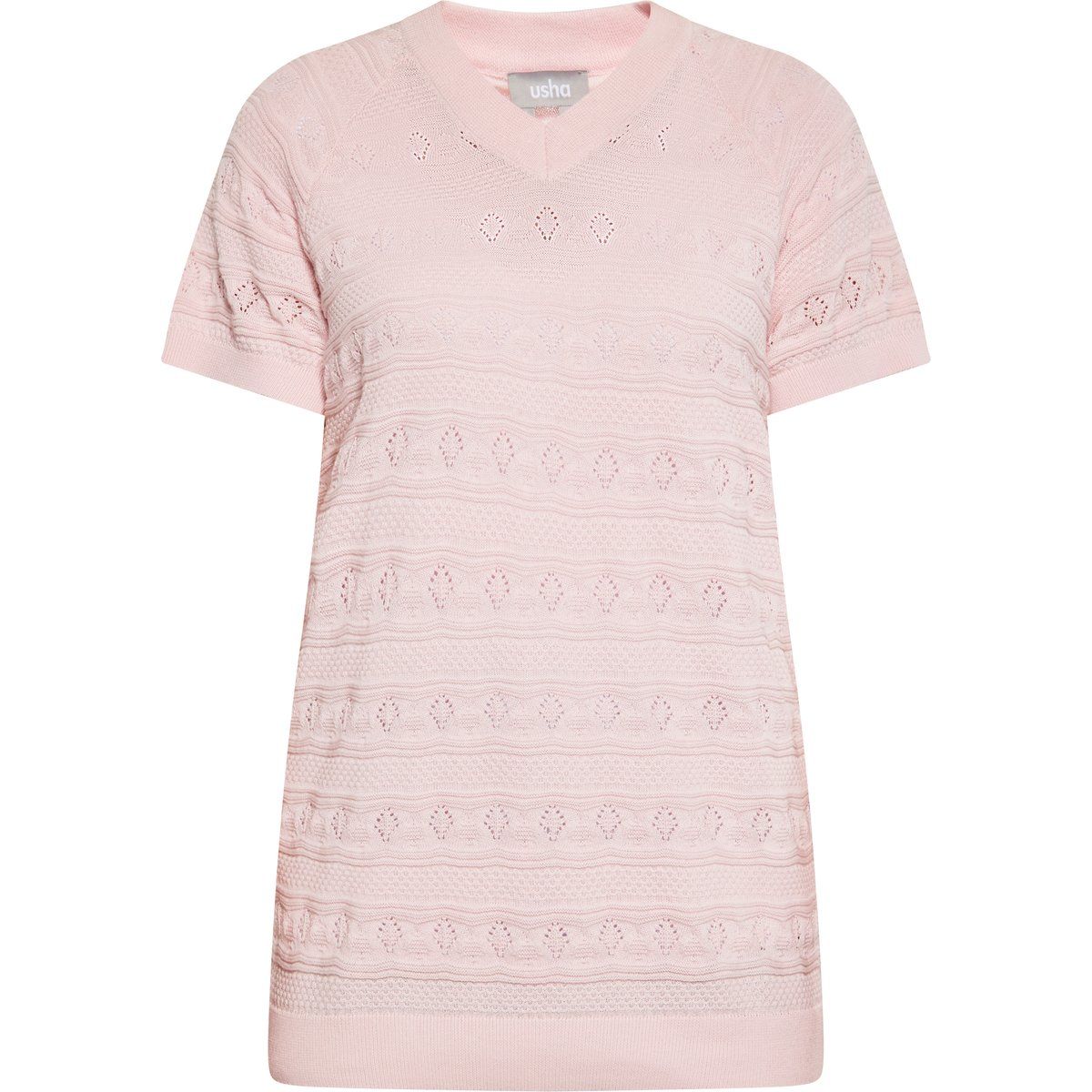 Kurzarm-Stricktop mit V-Ausschnitt und Lochmuster