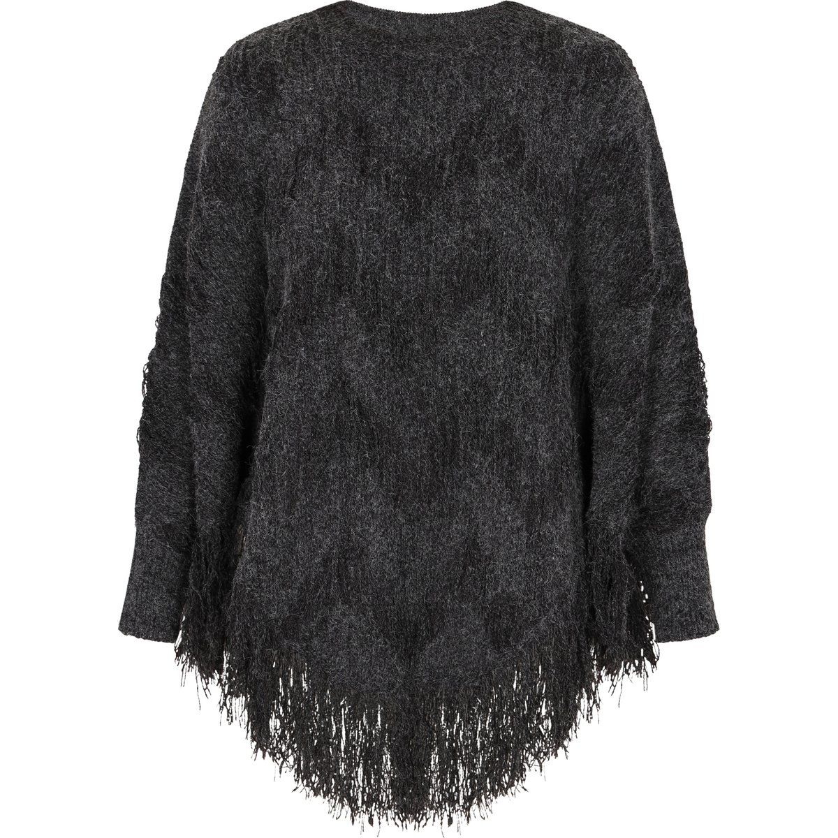Flauschiger Poncho-Pullover mit Fransen