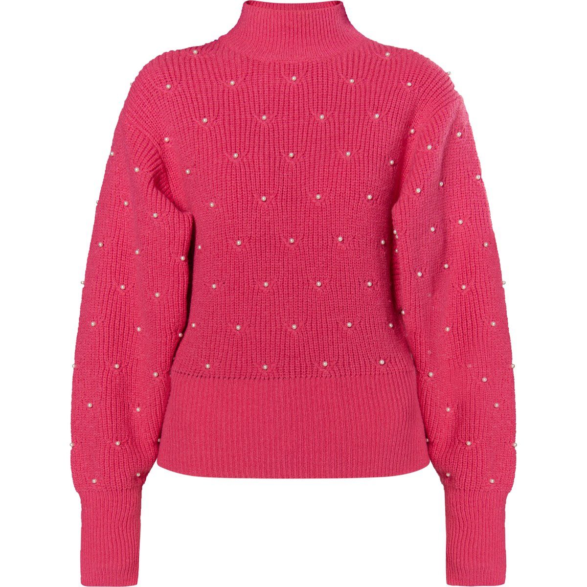 Perlengeschmückter Stehkragen-Strickpullover