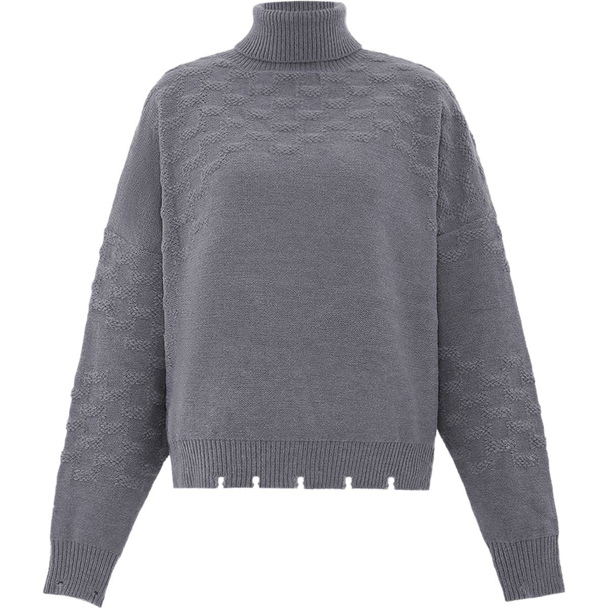 Strukturierter Rollkragenpullover mit Destroyed-Saum