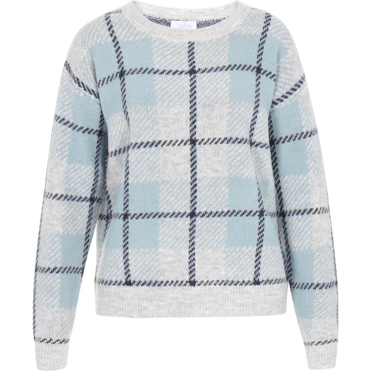 Karierter Strickpullover mit Rundhalsausschnitt